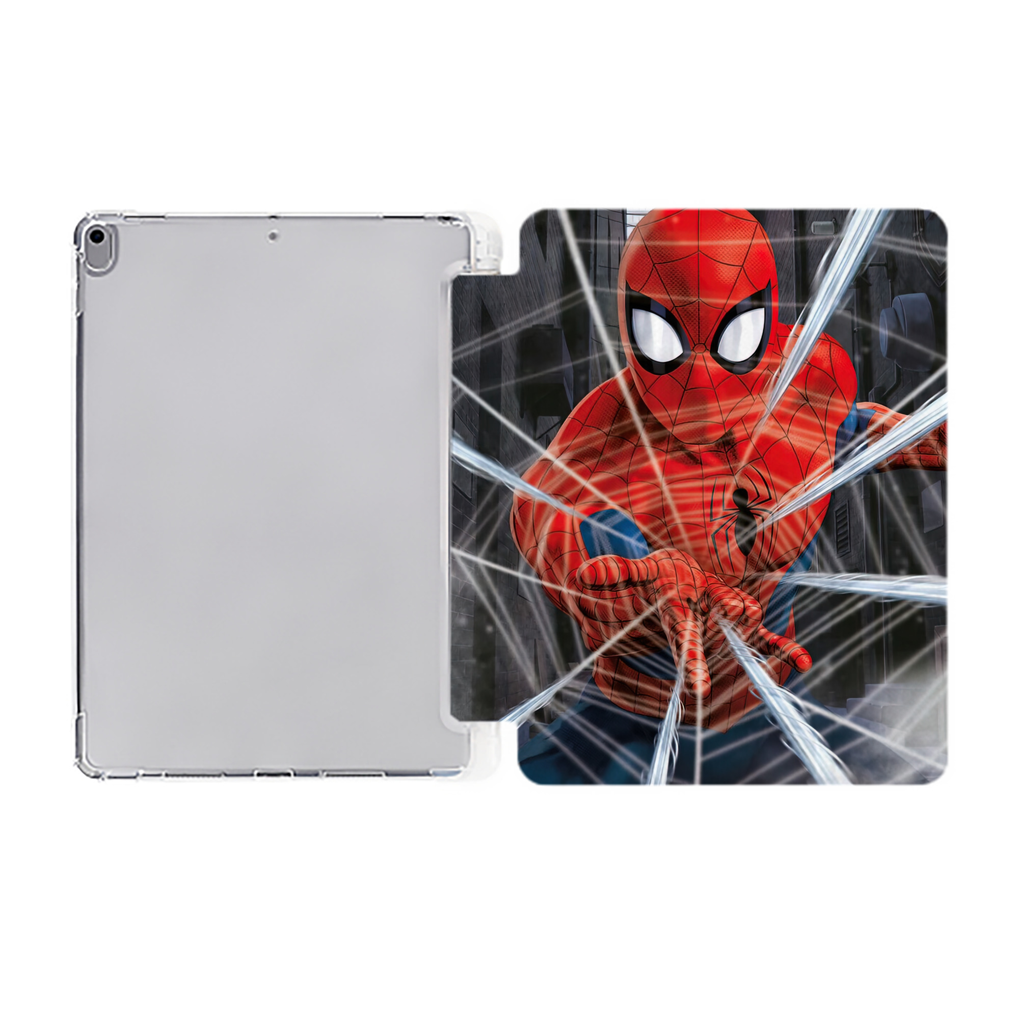 Spider Man スパイダーマン IPad ケース ペン収納付き 三つ折りスタンド PUレザー×シリコン 対応機種9.5/10.5/10.9インチ